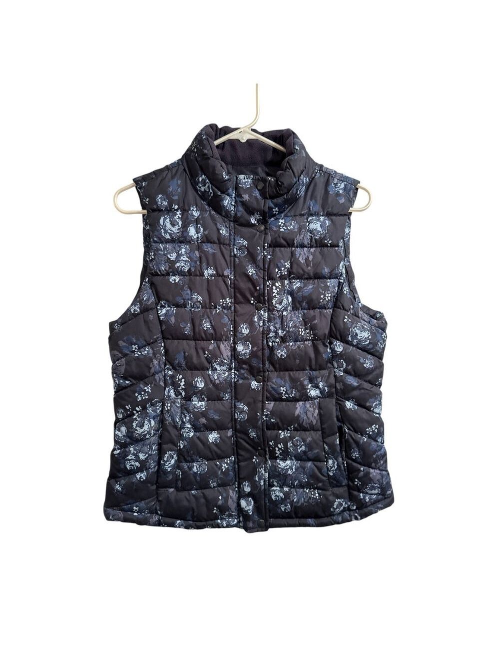 GAP Winter Puffer Vest Womens Medium Full Zip & Snap Closure Pockets Navy Blue